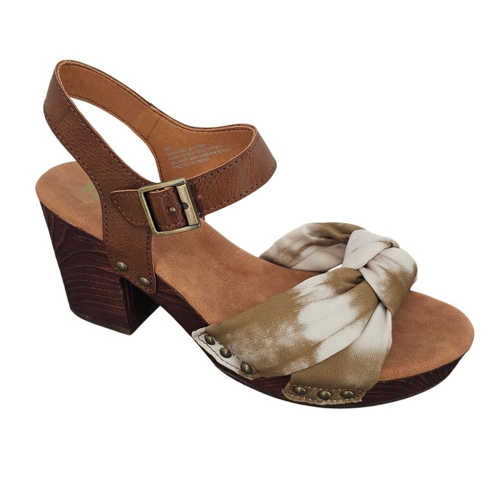 Korks Natalia Tan Green Olive Tie-Dye Platform Block Heel Sandals Size 8 NEW